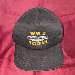 WWII Veteran Black Hat Snapback Trucker Cap Gun 2nd Amendment Made in USA.